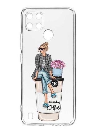Прозрачный чехол на realme c21y :: девушка на кофе (принт 228)