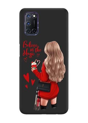 Матовый чехол с черными боками на oppo a52/a72/a92 :: девушка с кофе (принт 137)