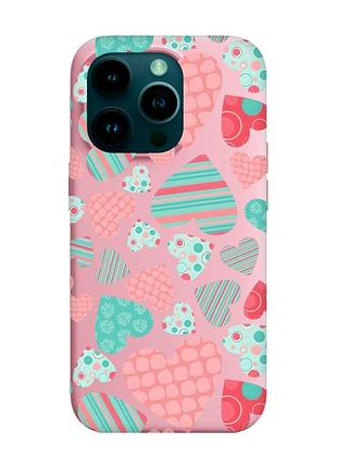 Матовый чехол с розовыми боками на apple iphone 14 pro :: разноцветные сердечка (принт 334)