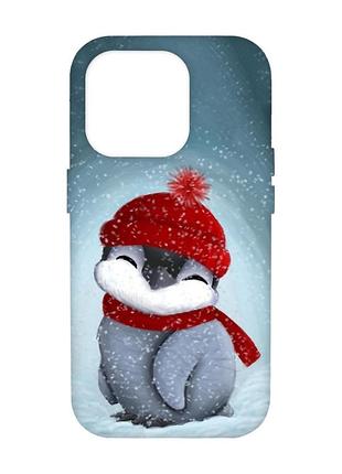 Чехол с красными боками на apple iphone 14 pro max :: пингвинёнок в шапочке (принт 157)