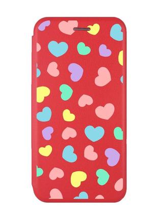 Чохол-книжка з малюнком для samsung galaxy a32 червоний :: різнокольорові сердечка (принт 335)