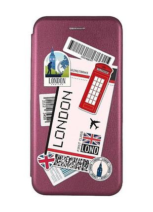 Чохол-книжка з малюнком для iphone 7, 8 бордовий :: подорожі. лондон (принт 326)