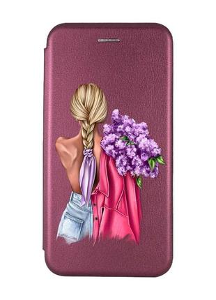 Чехол-книжка с рисунком для xiaomi redmi note 2 10 pro/10 pro max бордовый :: девушка с сиренью (принт 7)