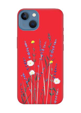 Матовый чехол с красными боками на apple iphone 13 :: полевые цветы (принт 270)