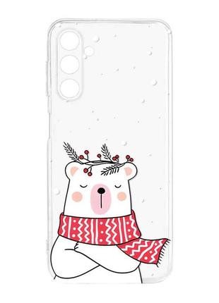 Прозрачный силиконовый чехол для samsung galaxy m14 :: медведь в шарфе (принт 147)