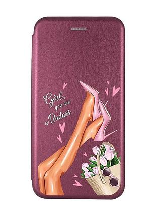 Чохол-книжка з малюнком для xiaomi redmi note 9/10x бордовий :: ніжки (принт 62)