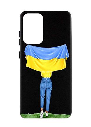 Матовый чехол с черными боками на samsung galaxy a52 :: девушка с флагом (принт 263)