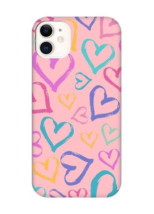 Матовый чехол с розовыми боками на apple iphone 11 (6.1) :: разноцветные сердечка (принт 332)