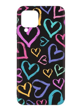 Матовий чохол з чорними боками на samsung galaxy a12 :: різнокольорові сердечка (принт 332)