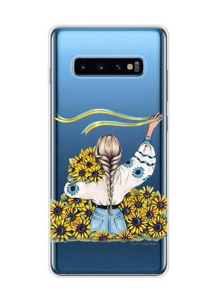 Прозрачный чехол на samsung galaxy s10 plus :: девушка с лентой (принт 25)