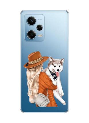 Прозрачный чехол на xiaomi redmi note 12 5g :: девушка с собачкой (принт 115)