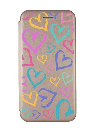 Чохол-книжка з малюнком для xiaomi poco c40 золотий :: різнокольорові сердечка (принт 332)