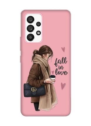 Матовый чехол с розовыми боками на samsung galaxy a53 4g/5g :: девушка с кофе (принт 112)