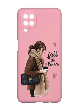 Матовый чехол с розовыми боками на samsung galaxy a12 :: девушка с кофе (принт 112)