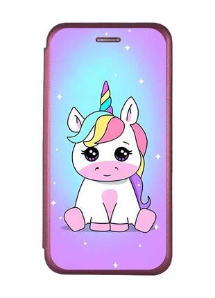 Чехол-книжка с рисунком для xiaomi redmi 9c/10a бордовый :: единорог (принт 103)