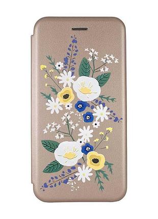 Чохол-книжка з малюнком для xiaomi redmi 7 золотий :: квіти. акварель (принт 271)