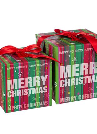 Новогодние подарочные коробки набор из 2 коробок "веселых праздников"   15*15*15