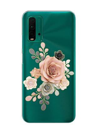 Прозрачный чехол на xiaomi redmi 9t :: розы (принт 275)