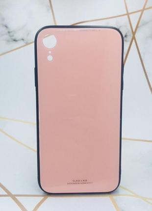 Силіконовий чохол glass case зі скляною задньою панеллю для iphone xr рожевий2 фото