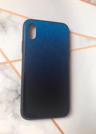 Силіконовий чохол glass case зі скляною задньою панеллю для iphone x / xs синє амбре