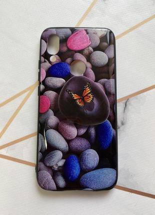 Защитный глянцевый чехол с рисунком для xiaomi redmi 7 бабочка на камне