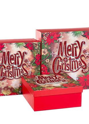 Новогодние подарочные коробки набор из 3 коробок "праздничный" 28*28*112 фото