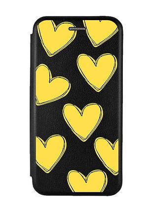 Чехол-книжка с рисунком для iphone 11 черный :: сердечка желтые (принт 259)