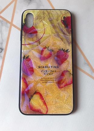 Силиконовый чехол стеклянные ромбы для iphone xs max клубника