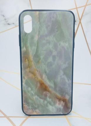 Силіконовий чохол glass case зі скляною задньою панеллю для iphone xs max мармур онікс2 фото