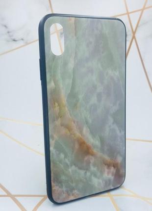 Силиконовый чехол glass case со стеклянной задней панелью для iphone xs max мрамор оникс