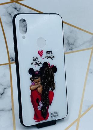 Силиконовый чехол glass case со стеклянной задней панелью для xiaomi redmi note 7 pro девушка с ребенком