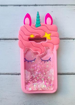 Чохол силіконовий 3d case з переливаються блиском для samsung galaxy j1(2016) моделі j120 рожевий єдиноріг