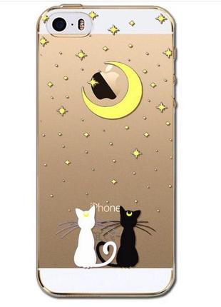 Силиконовый ультратонкий прозрачный чехол для iphone 7, 8 кот и луна