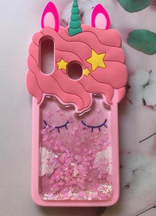 Чохол силіконовий 3d case з переливаються блиском для samsung galaxy а20ѕ рожевий єдиноріг