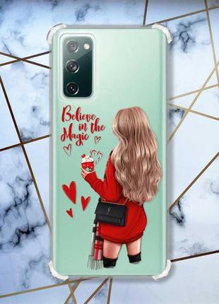 Чехол с утолщёнными углами на samsung galaxy s20 :: девушка с кофе (принт 137)
