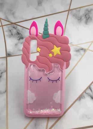 Чохол силіконовий 3d case з переливаються блиском для huawei nova 5t рожевий єдиноріг