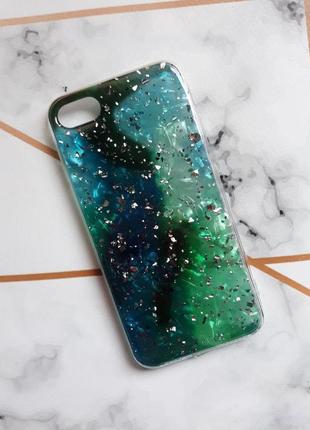 Силиконовый чехол мраморный с блёстками для apple iphone 7 / 8 зеленый