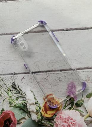 Прозорий силіконовий чохол з потовщеними кутами фіолетового кольору для samsung galaxy a01