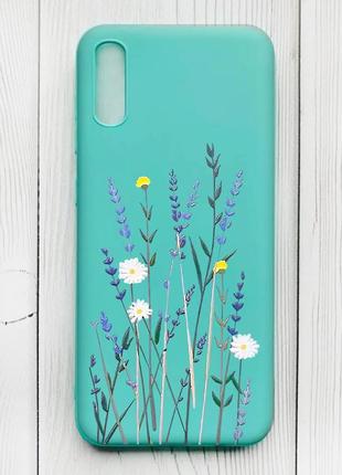 Матовый чехол с бирюзовыми боками на xiaomi redmi 9а :: полевые цветы (принт 270)