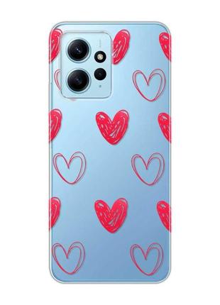 Прозорий чохол на xiaomi redmi note 12 4g :: сердечка червоні (принт 77)