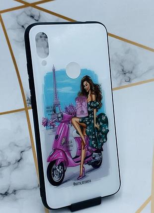 Силіконовий чохол glass case зі скляною задньою панеллю для xiaomi redmi note 7 pro дівчина і вежа