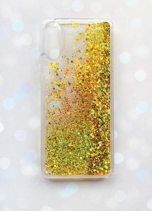 Чехол с плавающими блестками на samsung galaxy a02 / a022 (2021) золотой