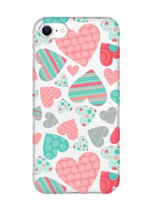 Прозорий чохол для iphone 7, 8 :: різнокольорові сердечка (принт 334)