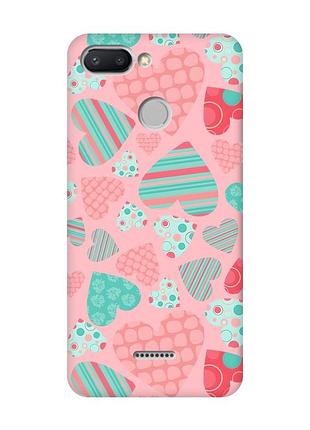 Матовий чохол з рожевими боками на xiaomi redmi 6 :: різнокольорові сердечка (принт 334)