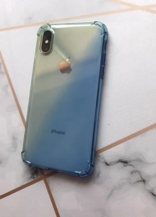 Прозрачный силиконовый чехол с утолщёнными углами для iphone x xs градиент зелёно-синий