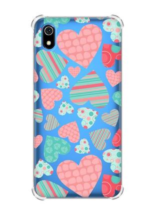 Чохол з потовщеними кутами для xiaomi redmi 7a :: різнокольорові сердечка (принт 334)