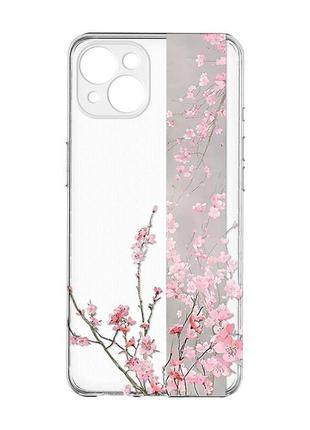 Прозрачный чехол с защитой камер на iphone 15 plus :: сакура в цвету (принт 286)