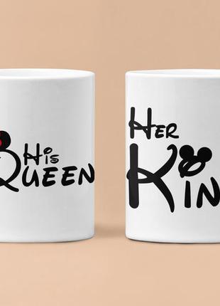 Парные чашки кружки king queen микки маус для влюблённых белые 330 мл1 фото