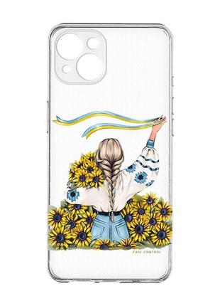 Прозрачный чехол с защитой камер на iphone 15 plus :: девушка с лентой (принт 25)