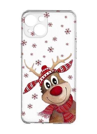 Прозрачный чехол с защитой камер на iphone 15 :: зимний олень (принт 149)